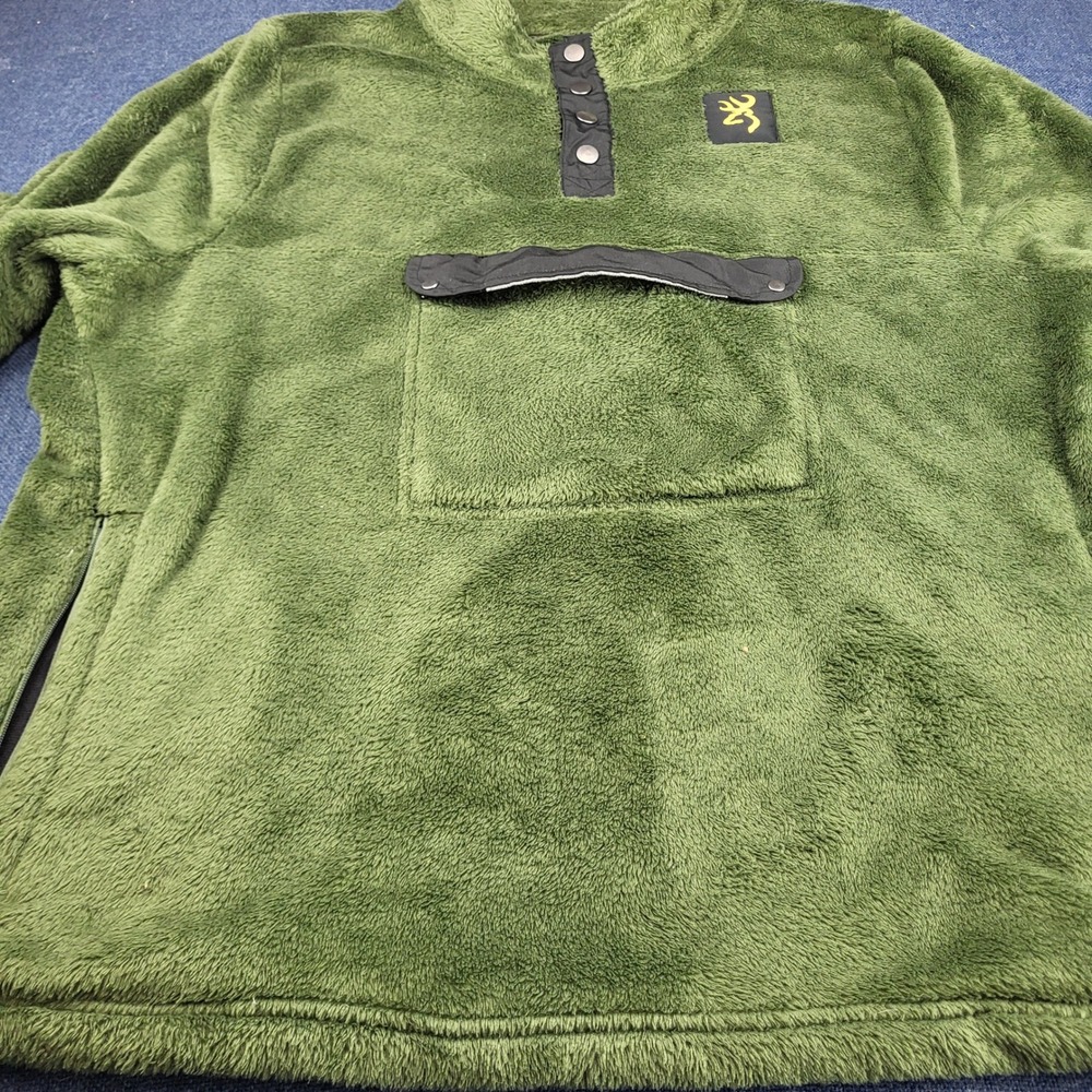 Browning Mens XXL Olive Green High Pile Fleece Quarter Snap Pullover Jacket - Picture 4 of 10